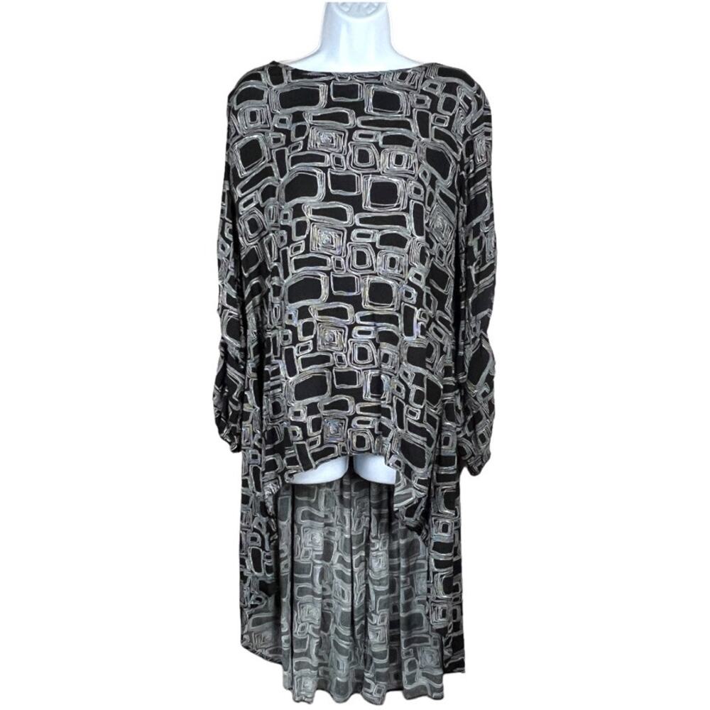 Truth + Style‎ Tunic High-Low Top Black White Print Long Sleeve Women's L Petite